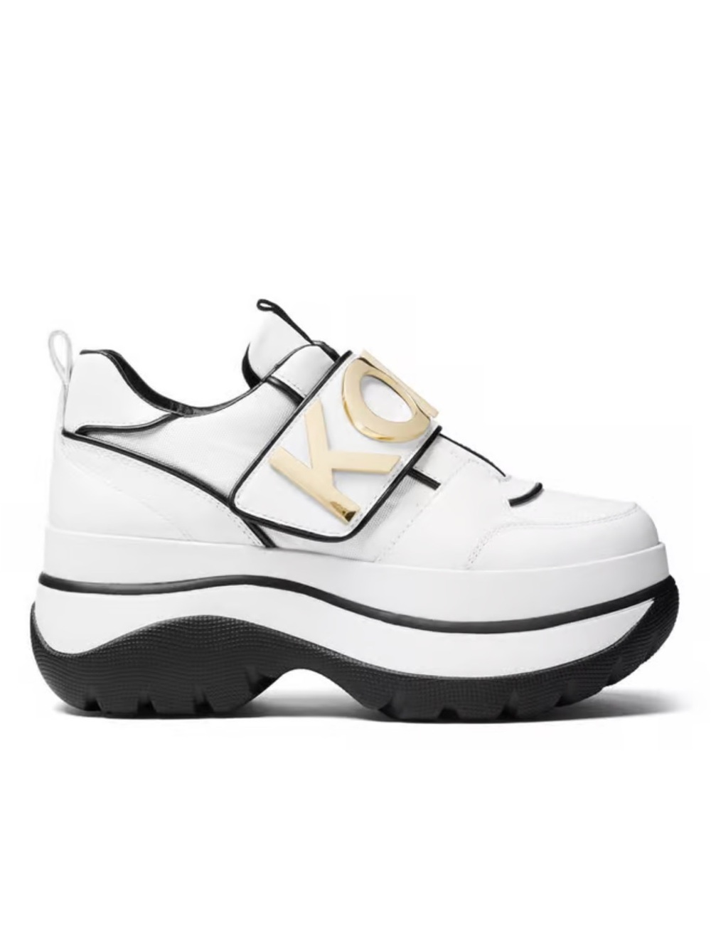 Michael Kors White Platform Sneaker with Gold MK Accent